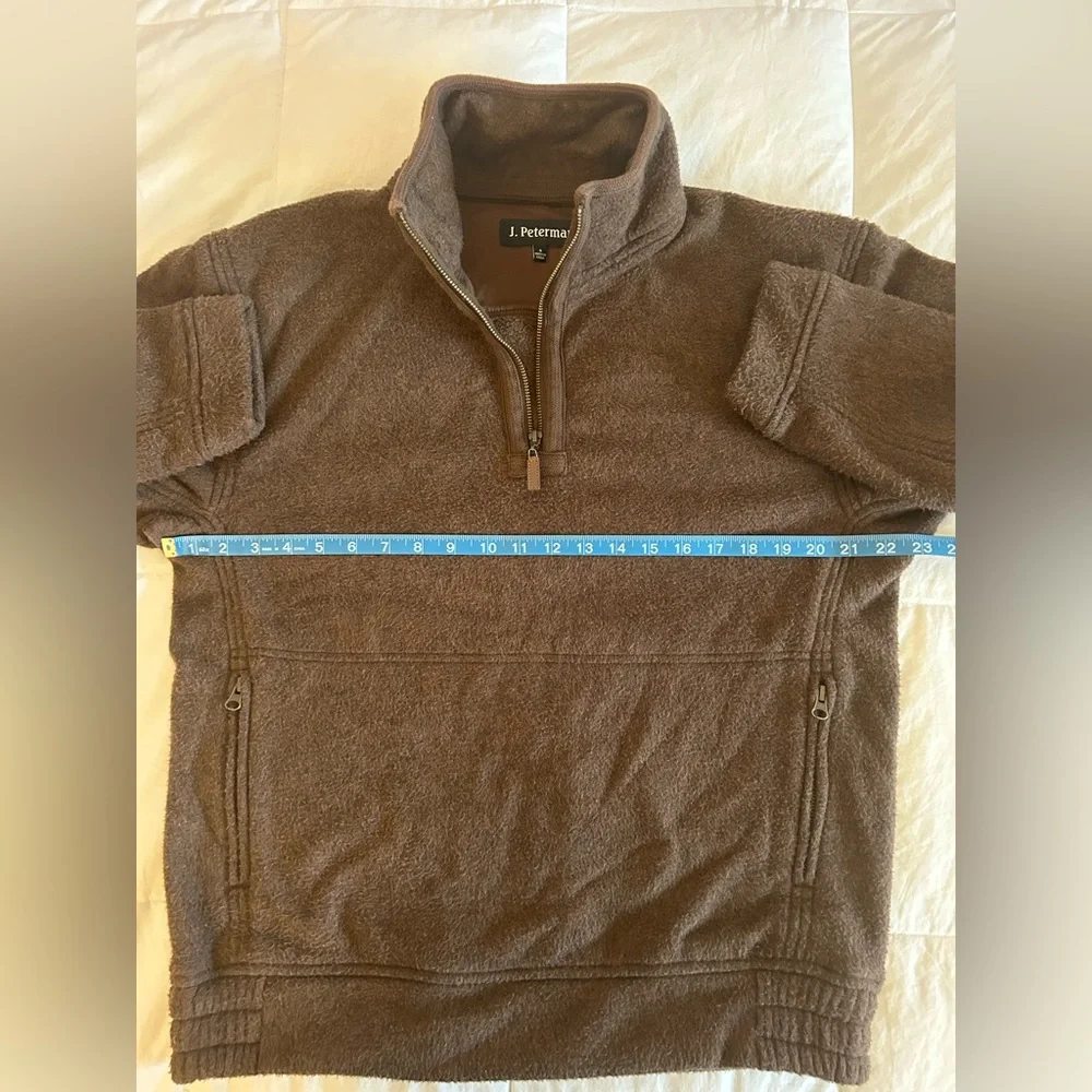 J. Peterman Brown Fleece 1/4 Zip  Pockets Men’s Size Small - Picture 9 of 11